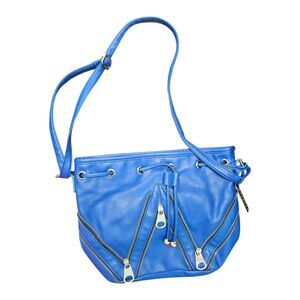 Cesca Blue Ziper Front Faux Leather Bag